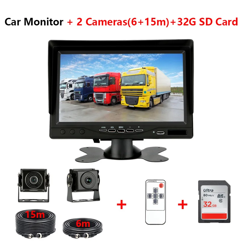 Cameras add 32G Card Jansite " AHD грузовик камера видеорегистратор Автомобильный видеорегистратор циклическая запись солнцезащитный козырек дизайн два Сплит экран Автобус/Фургон/вагон/экскаватор/комбайн - Название цвета: Cameras add 32G Card