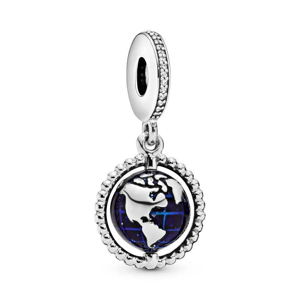 

Blue Earth Round Sterling Silver Fit Pandora 925 Original Charms Beads Bracelets Woman Best Friend Jewelry Christmas Gift