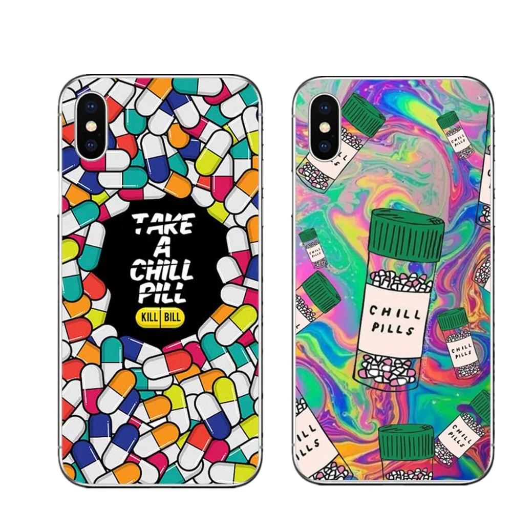 

Cute Colorful Capsule Phone Case For iPhone 5 5s SE 7 6 6S 8 Plus Chill Pills Clear Hard PC Case For iPhone X Fashion Back Cover
