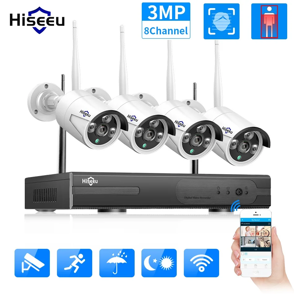 Hiseeu 3MP Wireless Security CCTV System Outdoor IP Camera WIFI Waterproof Video Surveillance CCTV K