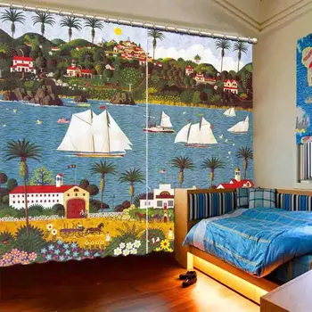 

2020 Custom Window Curtain sailboat 3D Curtains For Living Room Bedroom Kids Room Modern Curtains Home Goods