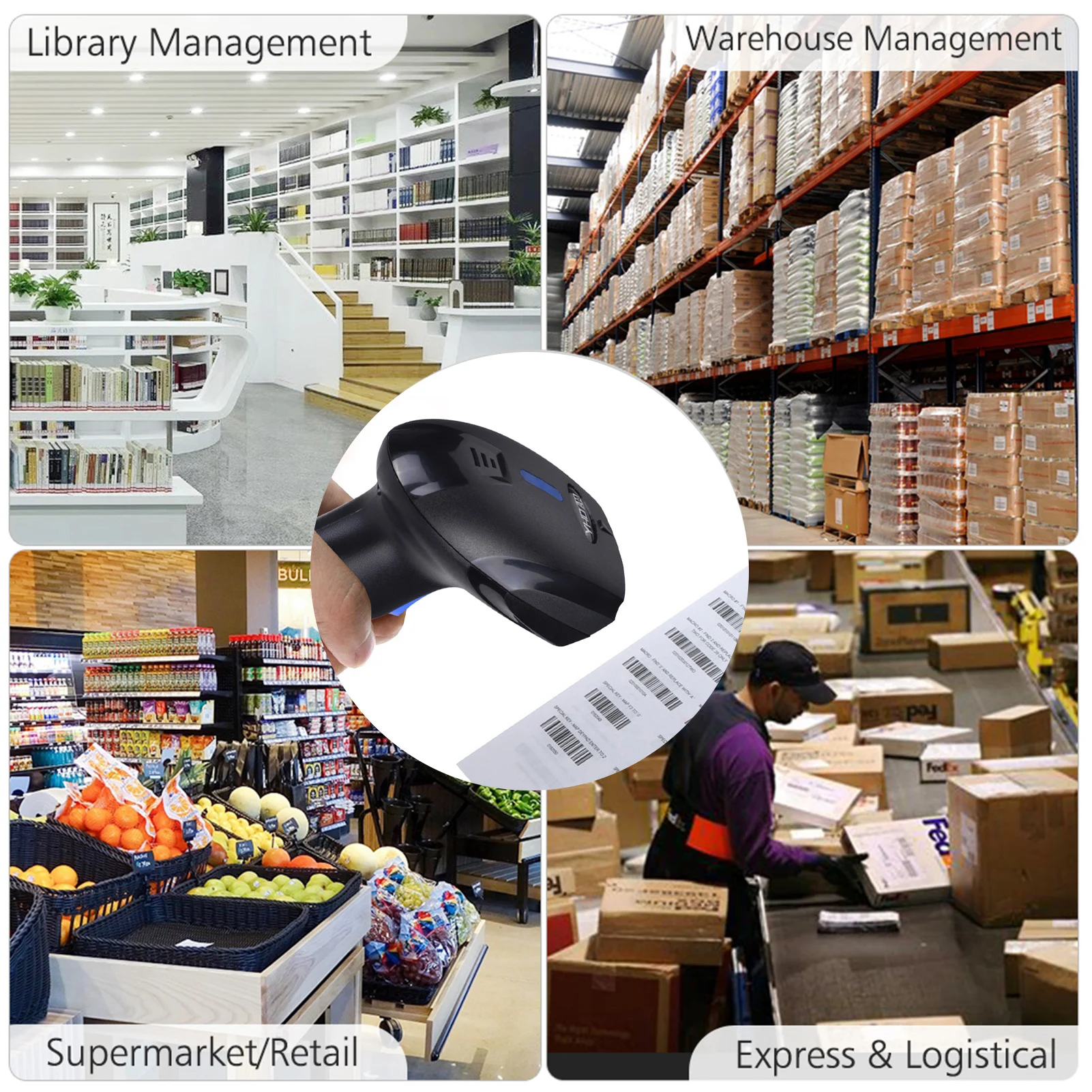 2-in-1 2.4G Wireless Barcode Scanner & USB Wired Barcode Scanner Automatic Handheld 1D Bar Code Reader with Rechargeable