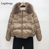 Lagabogy 2024Real Fox Fur Collar Winter Women 90%White Duck Down Jacket Ladies Short Warm Puffer Coat Female Loose Vintage Parka 5