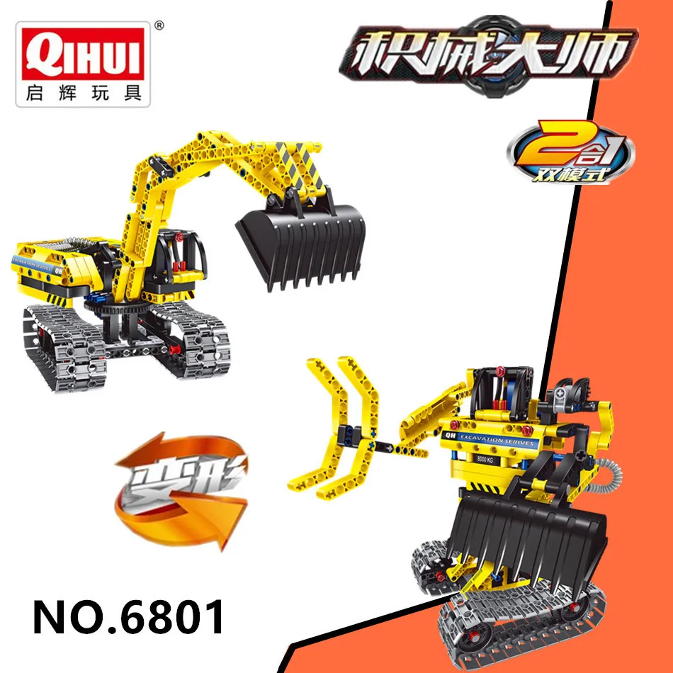 

QIHUI 6802 New Style 2-in-1 Engineering Vehicle Transformation Assembled Unit Blocks on Wheels Children Assembled Educational To