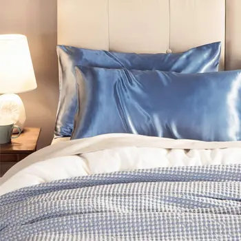 

2pcs Satin Pillowcase Bedroom Bedding Comfortable Sleep Hair Skin Protection Health Solid Color Smooth Fabric 20x40 Pillowcase