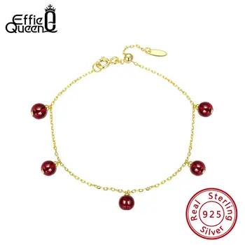 

Effie Queen Pure 925 Sterling Silver Women Bracelets Gold-color Red Garnet Green Aventurine Natural Stone Bracelet Jewelry SB45