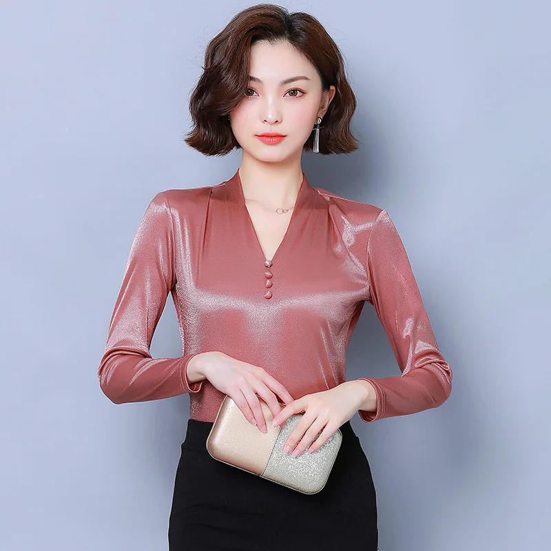 

Hot Selling Long Sleeve Autumn V-neck Shirt 2019 New Style Korean-style Versatile Slim Fit Slimming Western Style Black And Whit
