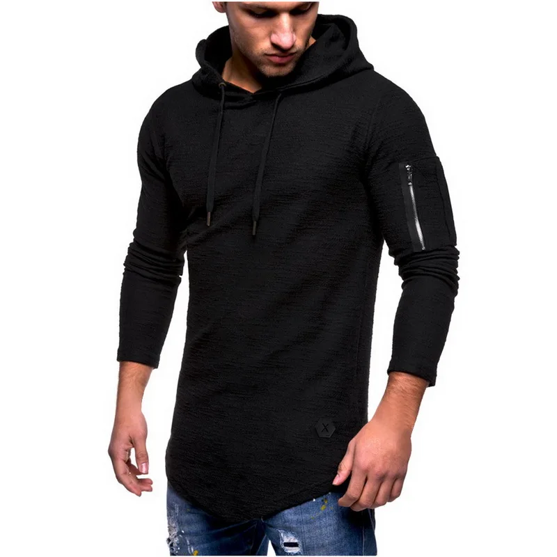 black Модная футболка размера плюс 3XL, мужская Милая модная футболка с длинным рукавом и круглым вырезом, Топы И Футболки, осенняя уличная одежда на молнии в стиле хип-хоп - Цвет: black