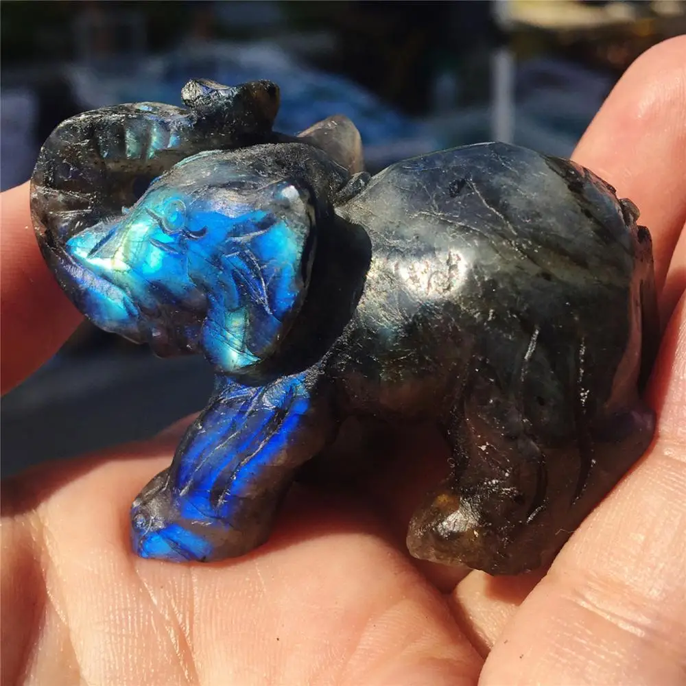 1pcs Beautiful crystal carving natural quartz hand-carved labrador stone animal elephant.Moonstone Christmas gift