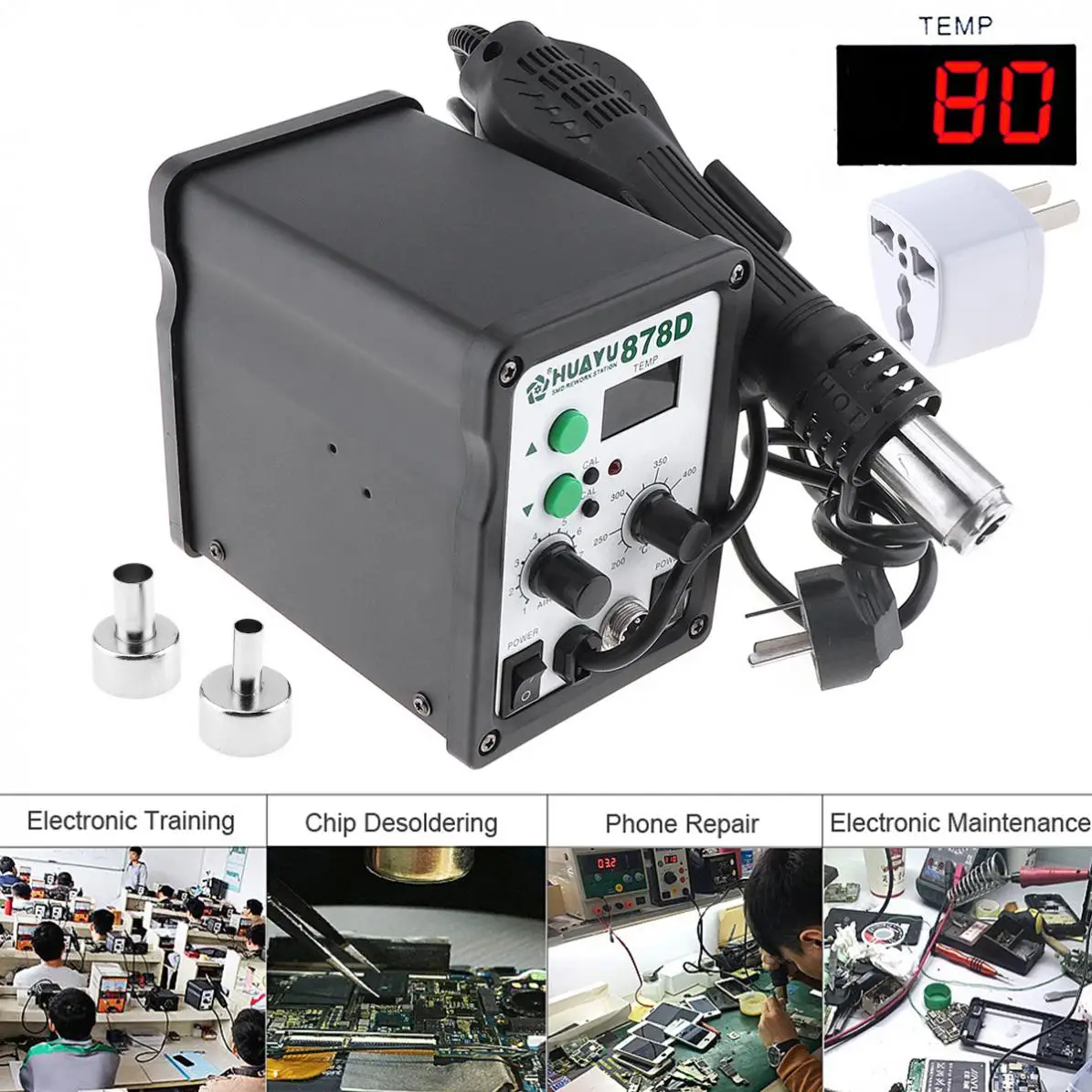 

H878D Multifunction 110V LCD Digital Display Hot Air Gun Desoldering Station Electric Soldering Iron for Drying Paint Removal