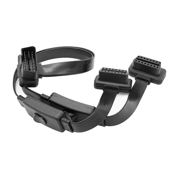 

1 IN 2 Converted Flat Male to Dual Female Elbow 16Pin OBD Splitter Extension Cable OBD2 Cable With Switch On Off