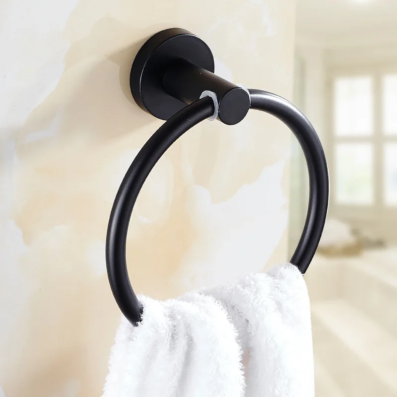 

European Style Black And White with Pattern Towel Ring Sanitary Ware Stainless Steel Towel Rod Vintage Towel Rack Hotel Pendant
