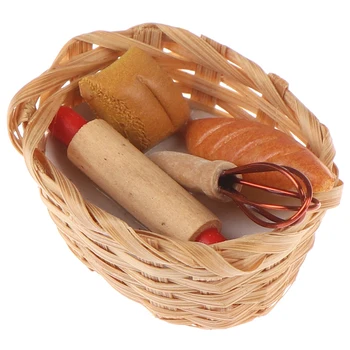 

1:12 Dollhouse Miniature Food Tool Bread Toast Hot Dog With Basket Dining Room Bakery Pastry Kitchen Decoration Pretend Play Toy