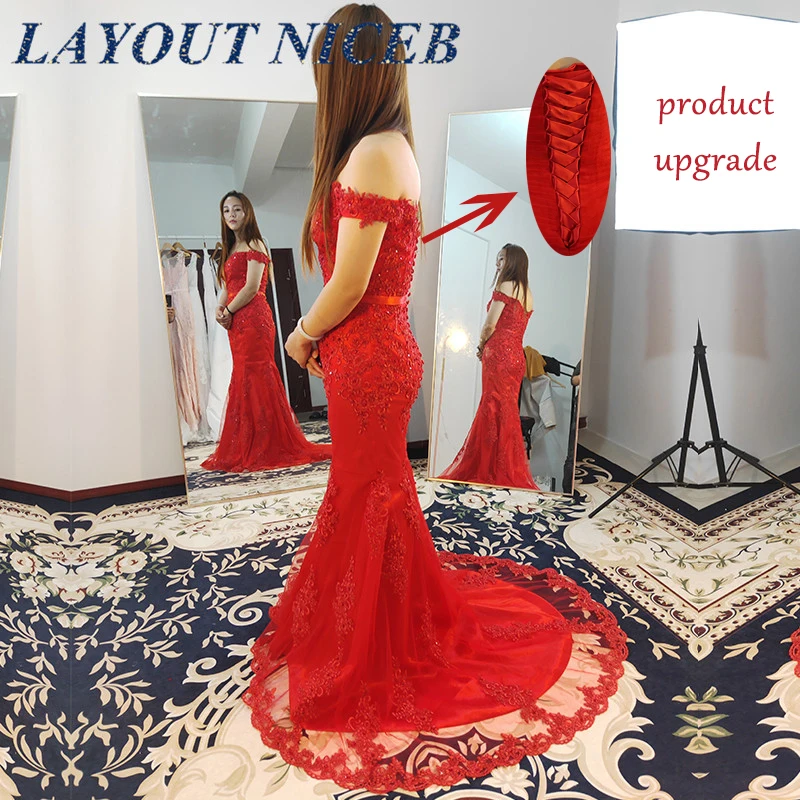 sexy evening dresses Off the Shoulder Long Mermaid Evening Dresses Lace abiti da sera Applique Robe De Soiree longue Formal Gowns abiye gece elbisesi plus size gowns