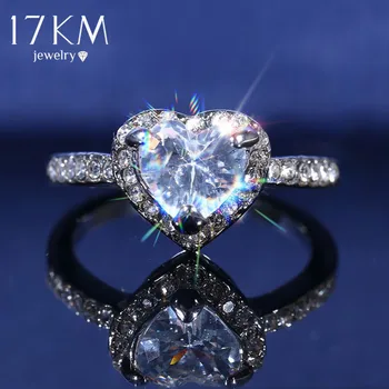

17KM Bijoux Fashion Gold Sliver Color Wedding Ring For Woman CZ Zircon Lovely Heart Shaped Crystal Rings Engagement Jewelry