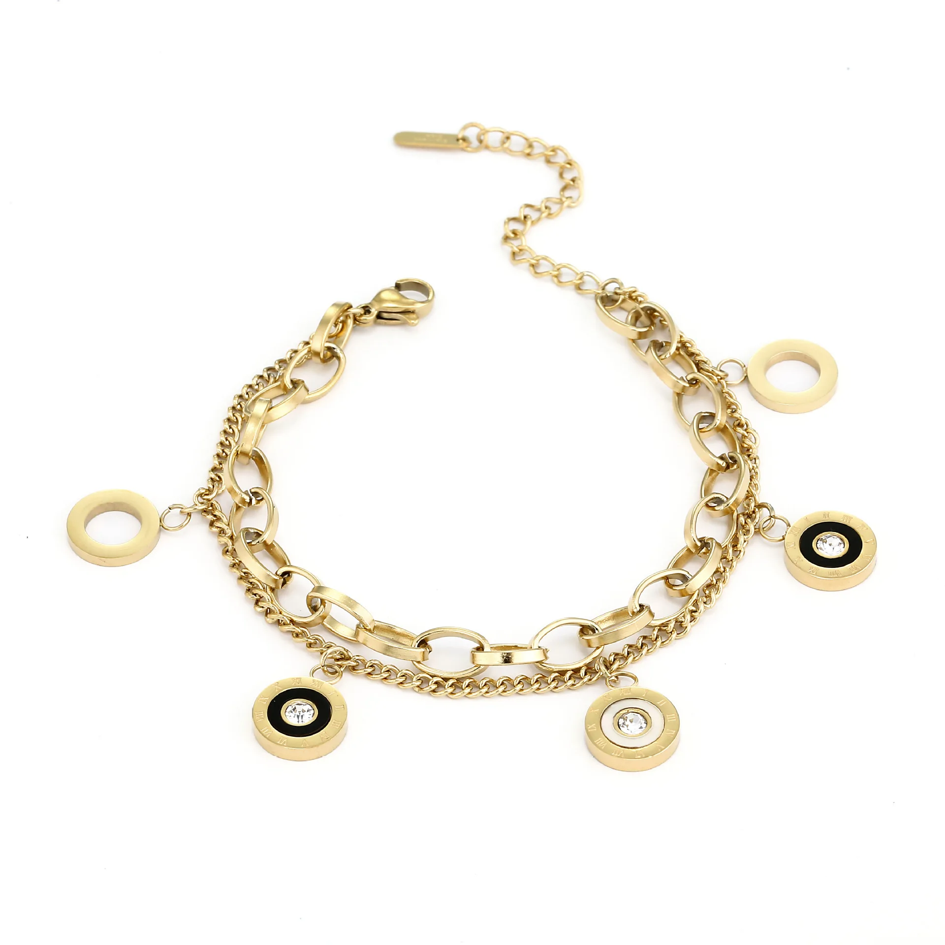 

Trendy CZ Crystal Roman Numeral Bracelets & Bangles Gold Color Stainless Steel Link Chain Charm Bracelet for Women Jewelry Gifts