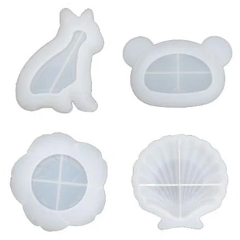 

4Pcs/Set Handmade Dish Resin Mold Jewelry Making Tools Dog Shell Bear Flower Plate Silicone Resin Casting Dish Mould