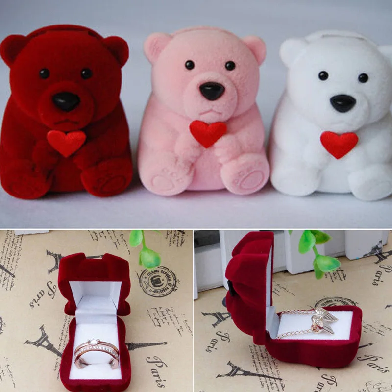 Jewelry Gift Box Velvet Bear Case Showing For Ring Earring Necklace Holder AL