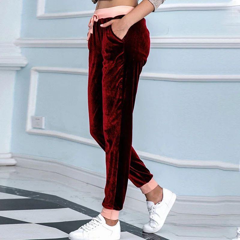 

WENYUJH 2020 New Women's Gold Velvet Track Pants Velvet Thickening Loose Comfortable Stretch High Waist Casual Sports Pants
