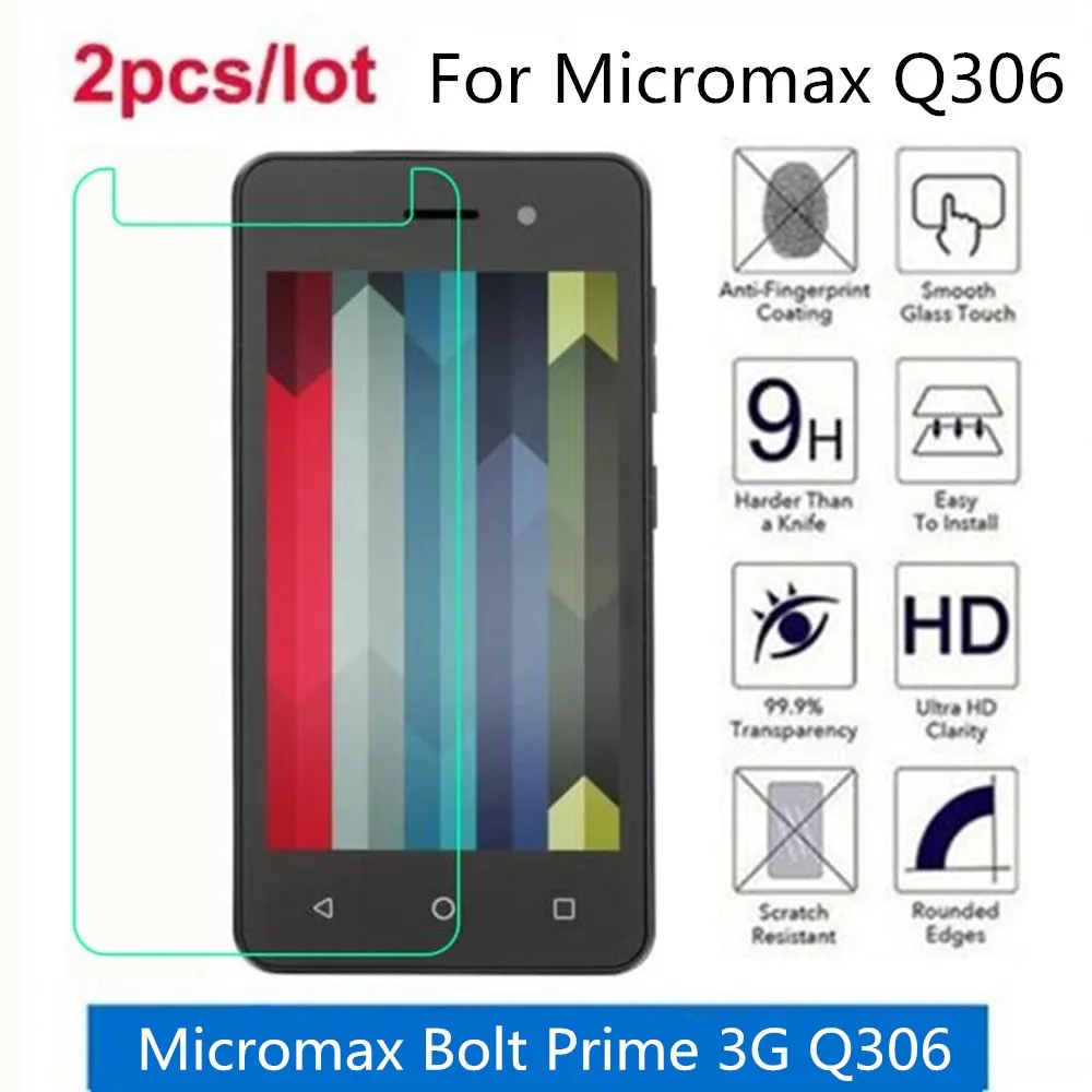 2 Pcs/Lot For Micromax Q306 Tempered Glass 9H 2.5D Premium Screen Protector Film On Bolt Prime 3G | Мобильные телефоны и