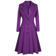 Зимнее шерстяное пальто, Женское пальто с отворотом на пуговицах, длинное пальто, куртка, элегантное фиолетовое пальто с длинным рукавом, Женская парка, верхняя одежда