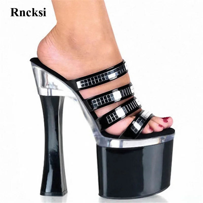 Rncksi New Fashion 18cm Spool Heels Women Platform Sandals Ladies Sexy Punk Shoes 7 Inch High Glitter Female Slippers | Обувь