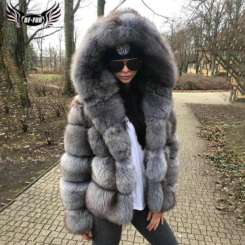 big fur coat with hood