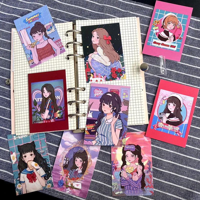 Vintage japonés Vigor chica decoración nonestticky tarjetas teléfono móvil caso portátil manual foto Props sello etiqueta Linda papelería