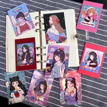 

Vintage Japanese Vigor Girl Decoration Nonesticky Cards Mobile Phone Case Laptop Handbook Photo Props Seal Label Cute Stationery