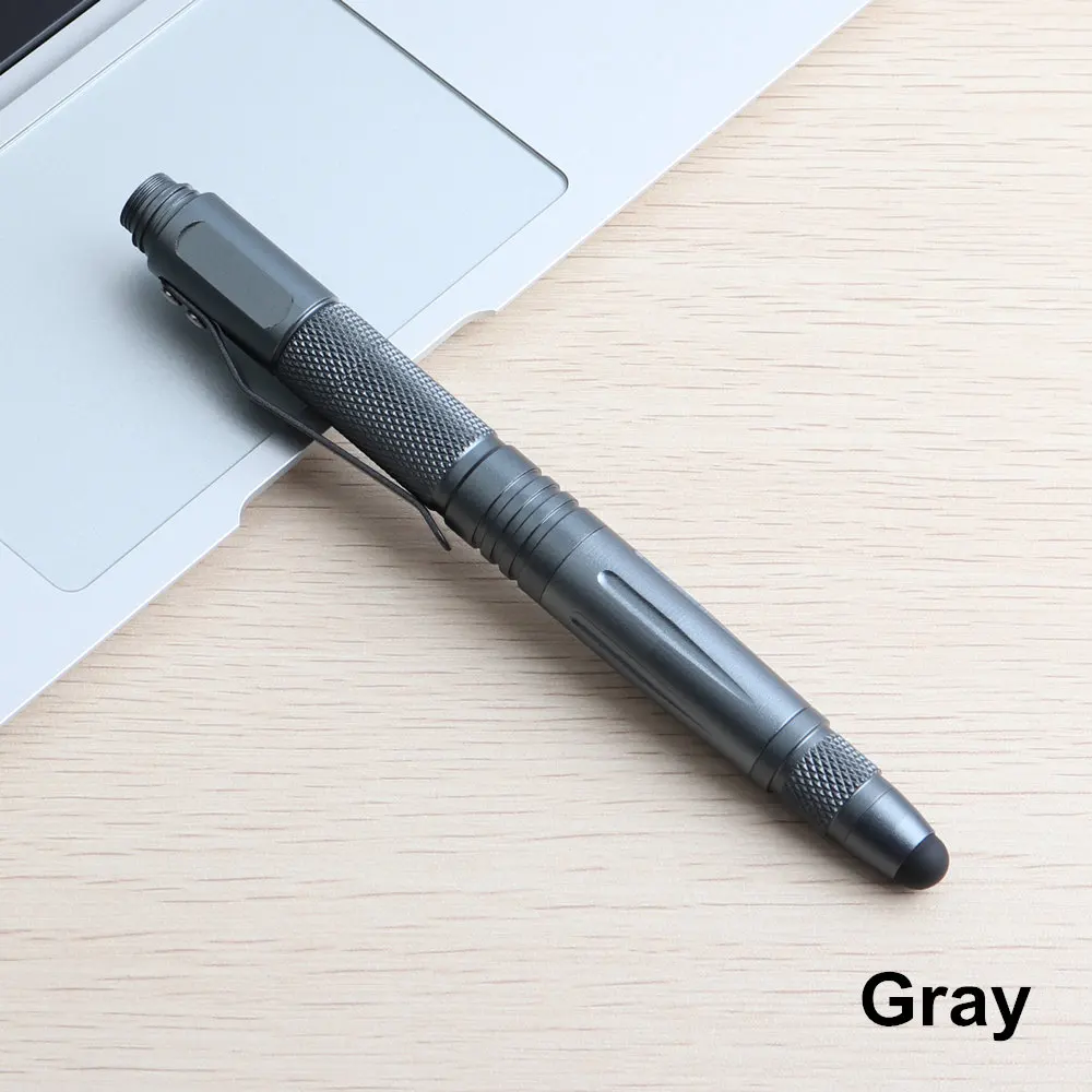 Тактическая Ручка инструмент самообороны для Выживание Военный металлический стилус стеклянный выключатель шариковая ручка Мульти инструмент 2 Дополнительные чернила - Цвет: Gray