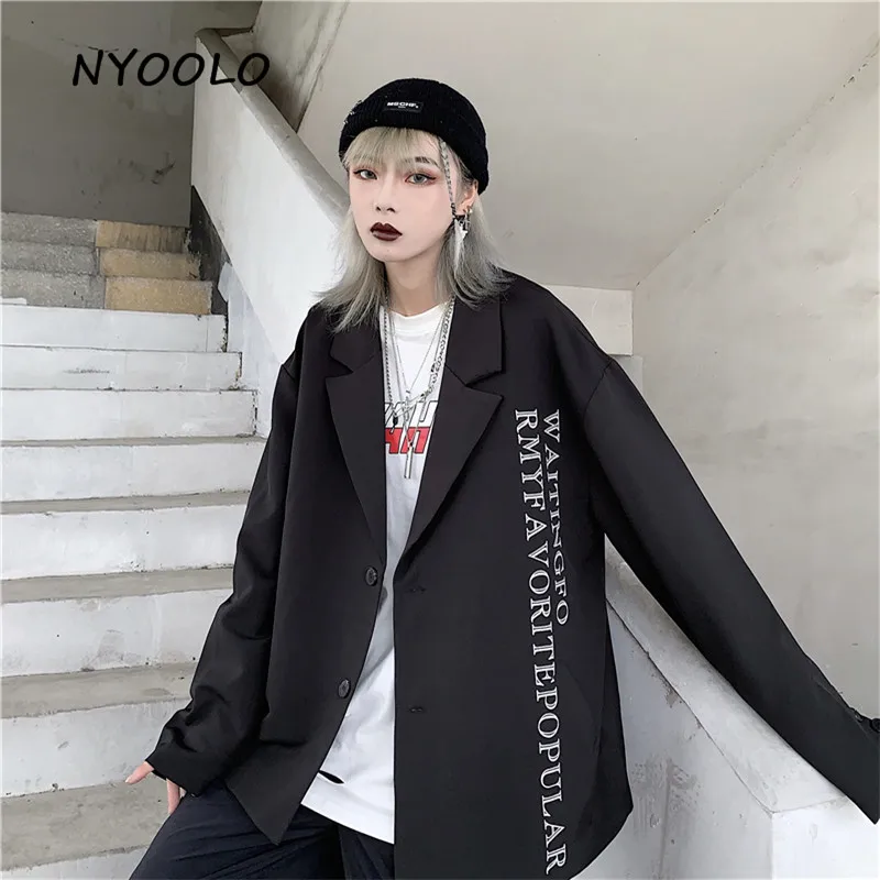 NYOOLO винтажный дизайн с буквенным принтом однобортный Блейзер Осенняя уличная одежда с длинным рукавом куртки женская мужская одежда верхняя одежда