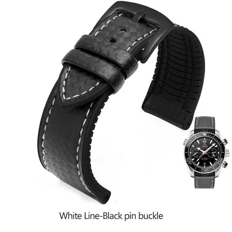 thumbnail image 1 of Correa de fibra de carbono de silicona resistente al agua para reloj Omega Speed Master, repuesto de pulsera de caucho para hombre de 18 mm, 20 mm, 22 mm y 24 mm, 1 of 5