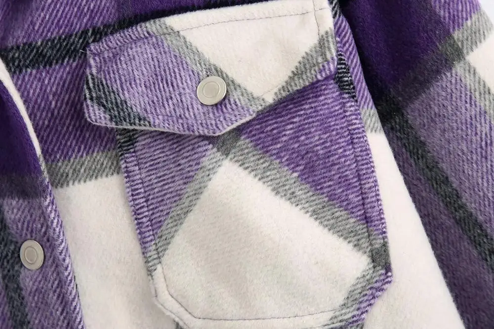 Женская шерстяная клетчатая фиолетовая блузка 2020 Осенняя Клетчатая Шерстяная