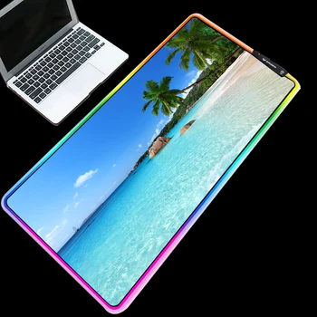 

Yuzuoan 90X40 Large RGB Gaming Mouse Pad Beach Coconut LED Color Lighting Computer Keyboard Mouse Pad Adjusting Breathing Light