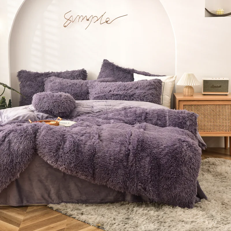 

Luxury Thick Fleece Duvet Cover Queen King Winter Warm Bed Quilt Cover Fluffy Plush Shaggy Bedclothes Bedding Set