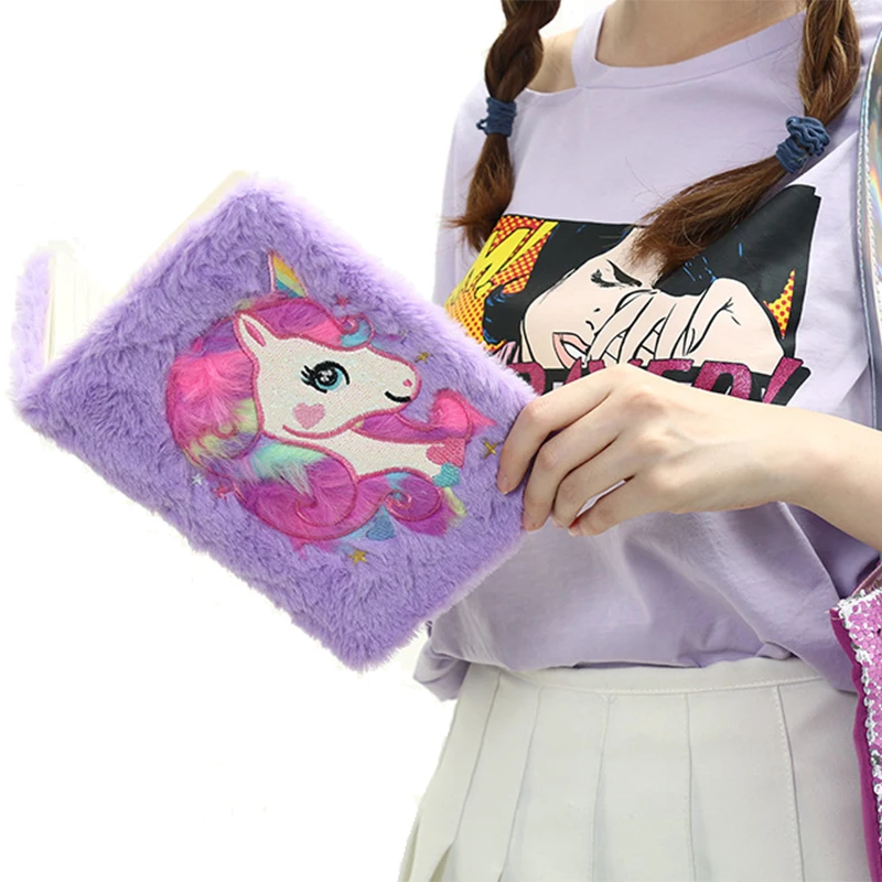 Lined Paper Girls/' Plush Unicorn Writing Journal Diary Glitter Hardcover Notebook Planner for School Office Supplies 160 Pages