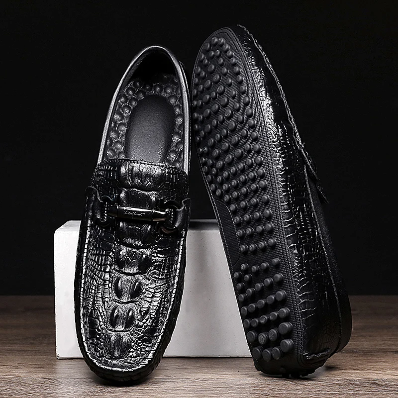 Mens Shoes Genuine Leather Mens Slip on Loafers For Men Business Brand Luxury Footwear Man Casual Warm Winter Flats Handmade