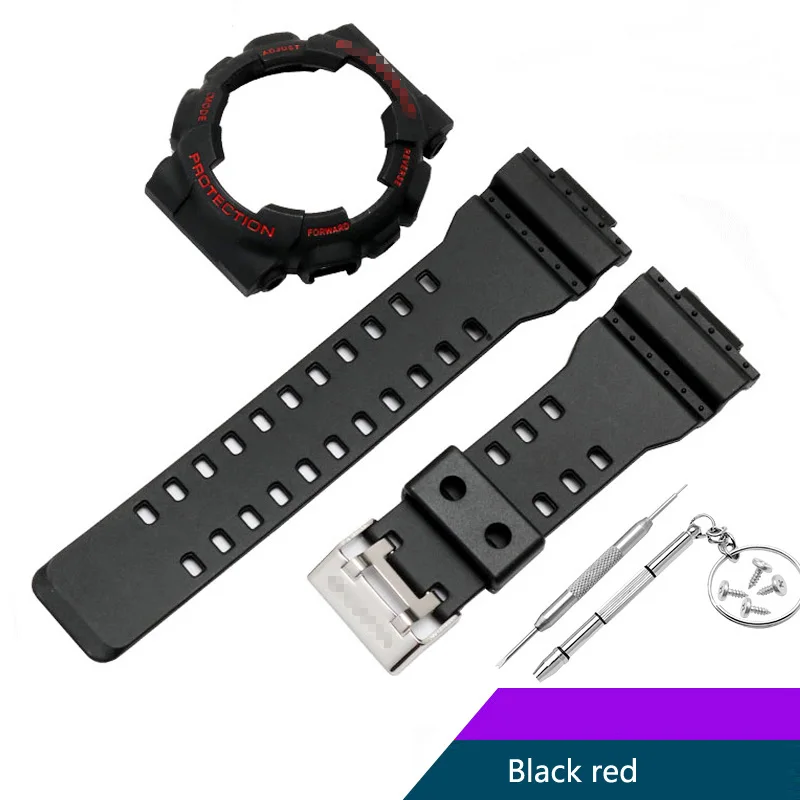 black red Lerxiuer чехол для часов+ ремешок для casio Ударопрочный силиконовый браслет blet casio ремешок для часов анти-осенние Смарт-часы с пряжкой - Цвет ремешка: black red