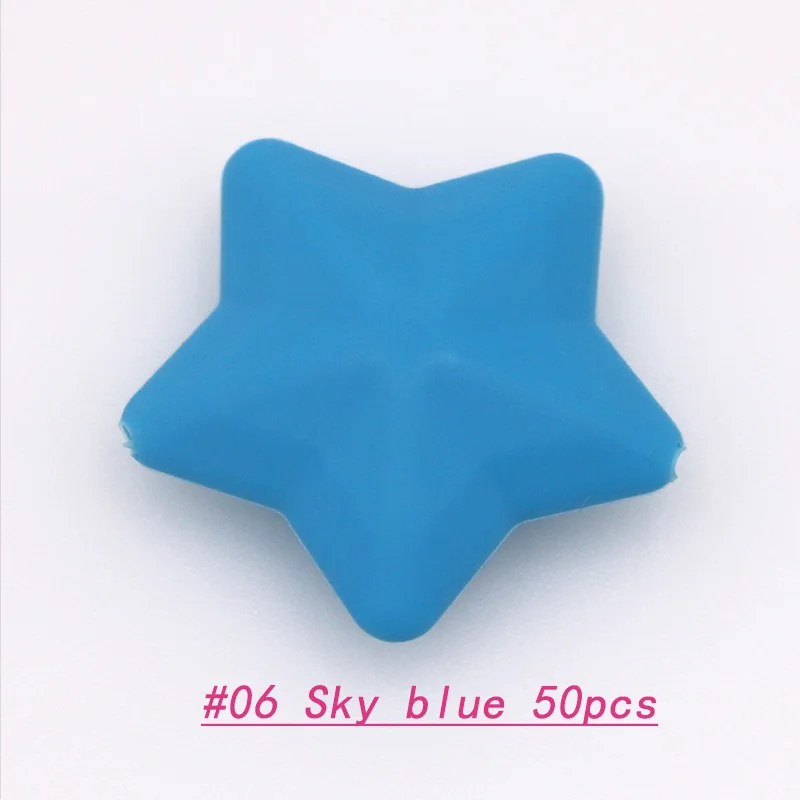 Sky blue 50pcs 50/100/200/500 шт, утепленные, силиконовые звезды шариков, не содержащих бисфенола-а, Еда Класс при прорезывании зубов DIY, соски с цепочкой для младенцев, с рисунком пентаграммы шарик - Цвет: Sky blue 50pcs