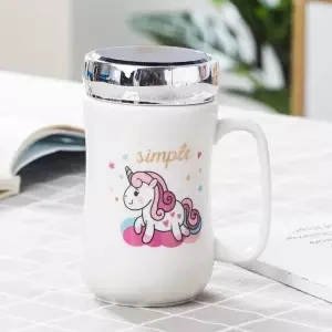 Кофейная чашка кружка керамическая чашка с зеркальной крышкой милая кофейная чашка Студенческая домашняя кружка большой емкости чашка из нержавеющей стали - Цвет: 400ML
