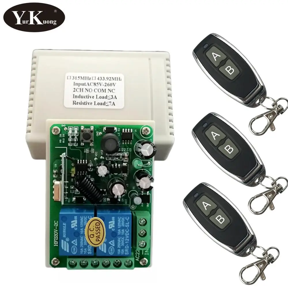 1 Receiver 3 Remote AC 110V 220V 2 канальный РЧ пульт дистанционного управления Управление переключатель 120V 230V 240V 85 V-260 V сухого контакта реле Беспроводной телеуправление ON OFF Switch433315 лампа ВКЛ/ВЫКЛ - Color: 1 Receiver 3 Remote
