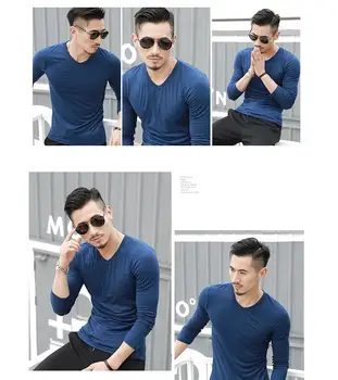 

Men's yx sleeve solid T-shirt V-neck T-shirt a hair substitute solid men's long sleeve T-shirt autumn and winter casual bottom