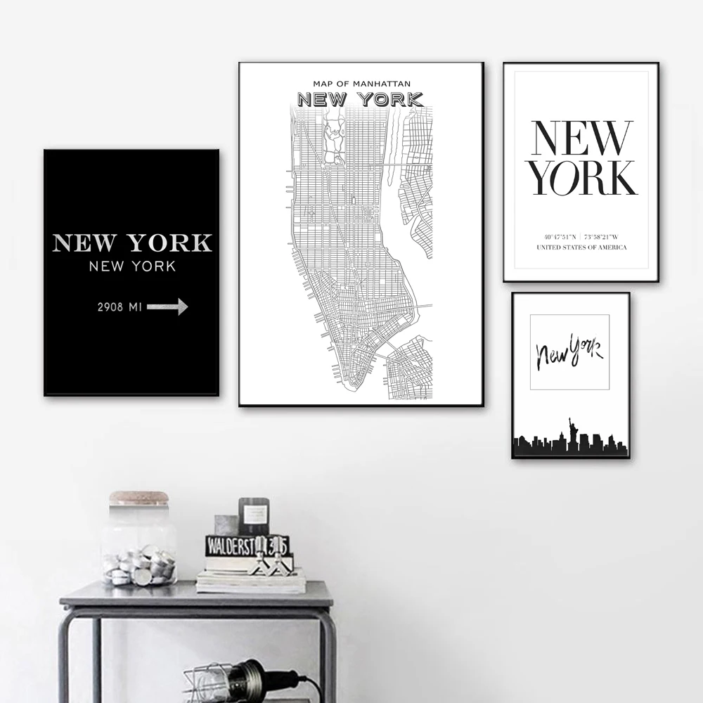 

Nordic Minimalist Famous City Map Canvas Paintings New York Manhattan Poster Prints Wall Art Pictures for Living Room Home Decor