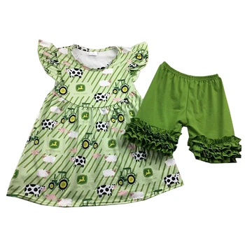 

Kids Clothes Flare Tops Set Farm Cow Pattern Boutique Children's Clothes Hot Sale Summer Girls Clothes Ruffles Pants