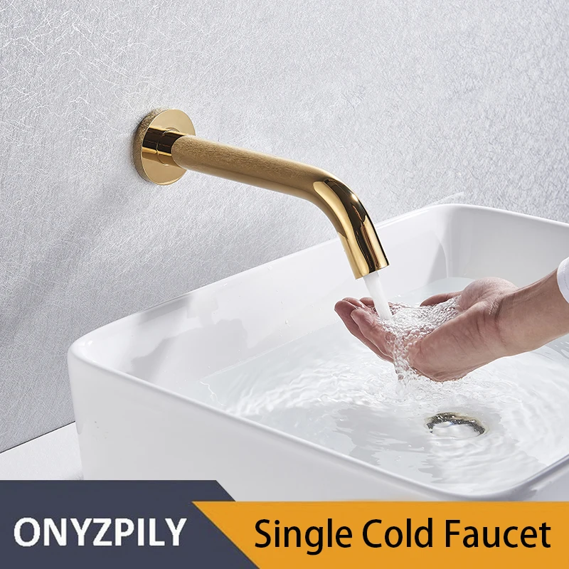 Gold Cold Faucet Смеситель для ванной комнаты с датчиком золотого цвета, кран для раковины, смеситель для горячей и холодной воды, смеситель для раковины, смеситель для раковины, torneira banheiro - Цвет: Gold Cold Faucet