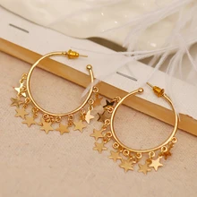 Большие преувеличенные модные серьги-кольца с жемчугом и золотой звездой, металлические геометрические круглые серьги для женщин, ювелирные изделия Orecchini, вечерние