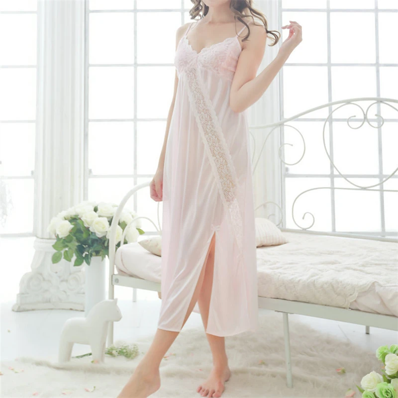 New Arrivals Solid Nightgowns Home Dress Comfortable Sleep Shirts Sexy Nightwear Spaghetti Strap Lace Nightgown Female