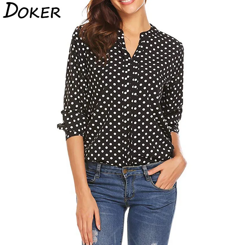 

2020 New Polka Dot Blouses Women Xxl Clothes V-neck Long Sleeve Shirt Plus Size Tops For Women Office Blouse