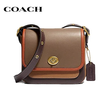 

COACH Signature Canvas Crossbody Bag Color Block Printed Iconic Turnlock Closure Adjustable Leather Strap Shoulder Bags 3693