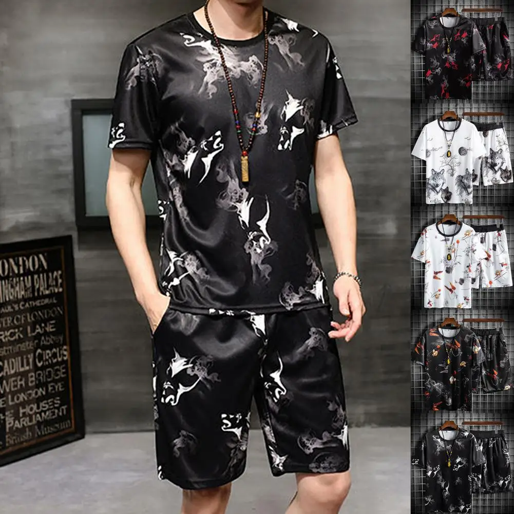 Big Size Pajamas Set For Men Summer Shorts Two Piece Set Sleepwear